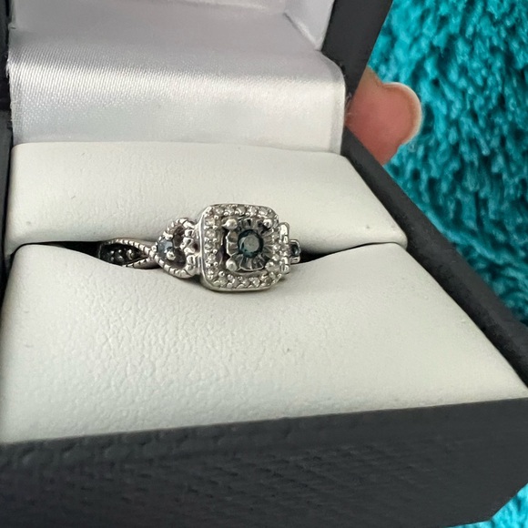 Blue & White Diamond Promise Ring - Picture 2 of 14